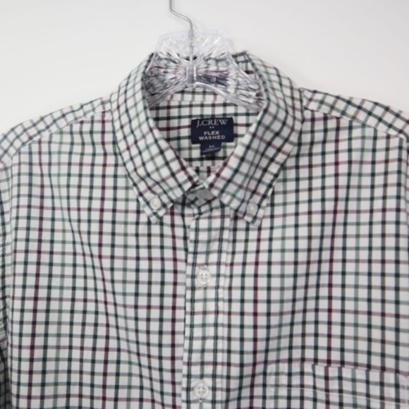 J. Crew Mens Long Sleeve Shirt Flex Washed  Green/White Plaid Size M - Picture 4 of 13